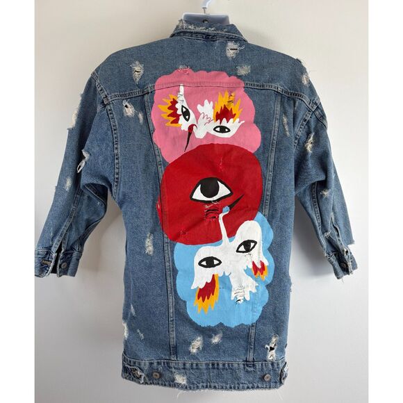 Zara Jackets & Blazers - Zara TRF X Ricardo Cavolo Collab Painted Jacket Denim Oversized Distressed